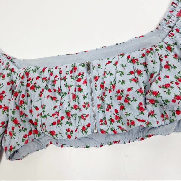 Lulus Sunny‎ Expectations Blue Rose Floral Puff Sleeve Crop Top Small - Picture 8 of 11